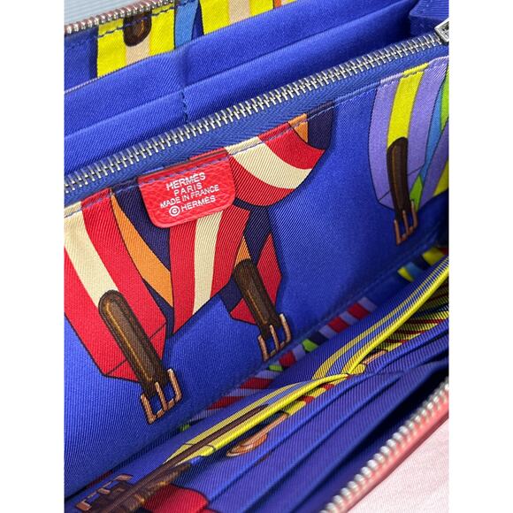 Hermès Silk-In Long Zip Wallet Red Epsom Leather Belt Strap Print Luxury Silk - Picture 8 of 16